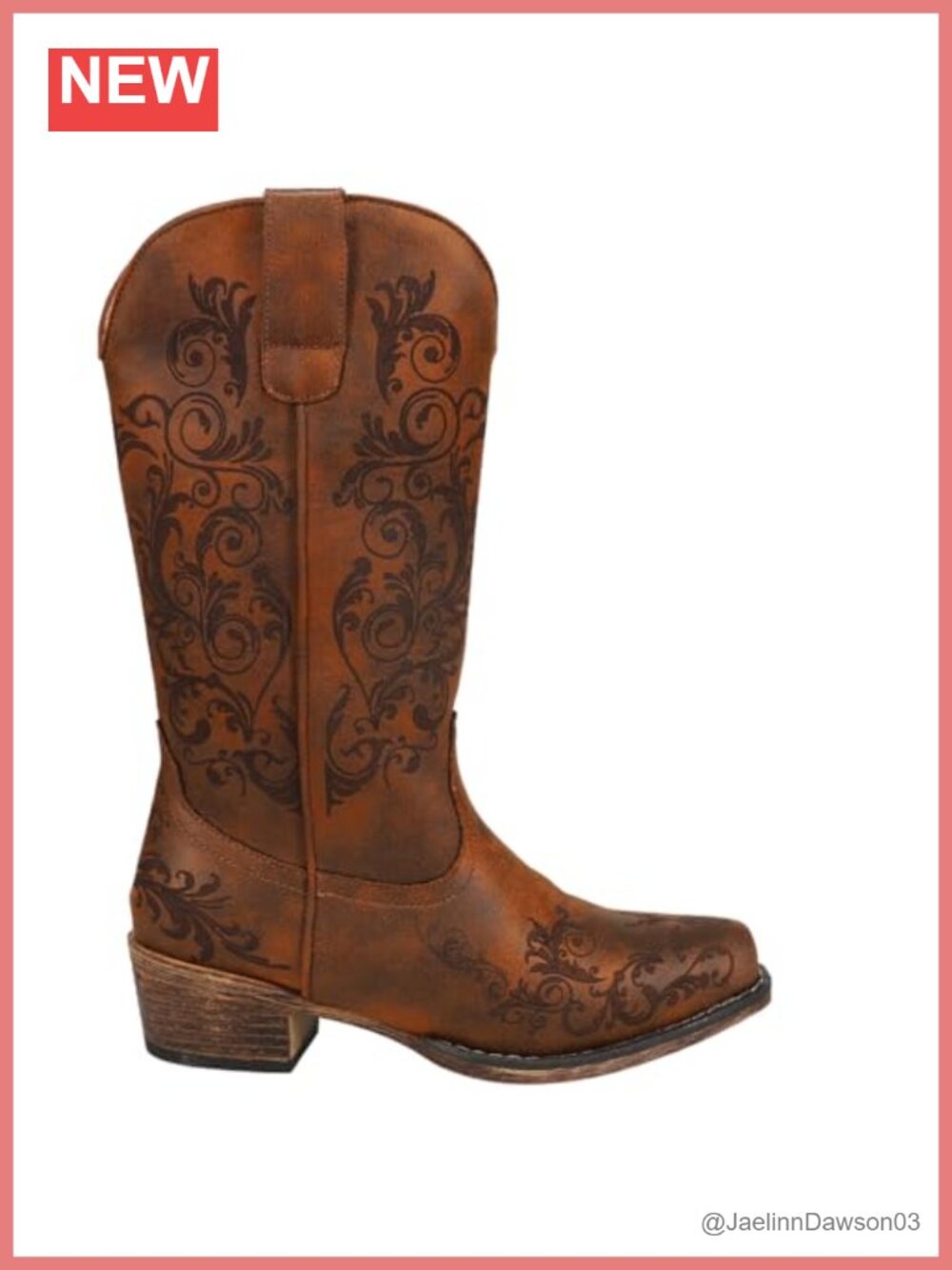 Faux Leather Snip Toe Western Boots Embroidered Mid-Calf Pull-On